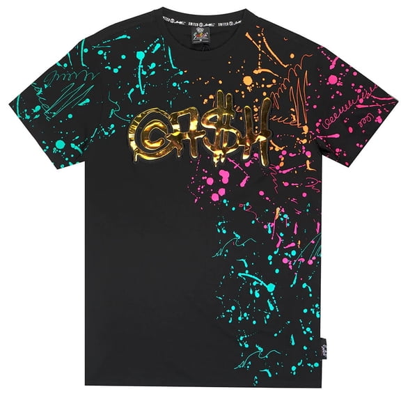 Switch Remarkable Men's T-Shirt Metallic Applique Cash Paint Splatter Tee (Medium, Black)