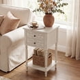 thumbnail image 2 of FOROUTIA Farmhouse Rectangular Nightstand with 2 Drawers, Carved Wood Side Table with Shelf, Vintage Bedside Table for Bedroom Living Room, White, 2 of 7