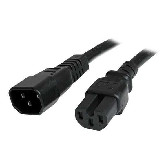 StarTech.com 3ft (1m) Heavy Duty Extension Cord, IEC C14 to IEC C15 Black Extension Cord, 15A 250V, 14AWG, Heavy Gauge Power Extension Cable, IEC C14 to IEC C15 AC Power Cord - UL Listed - Power cable - IEC 60320 C14 to IEC 60320 C15 - AC 250 V - 3 ft - molded - black