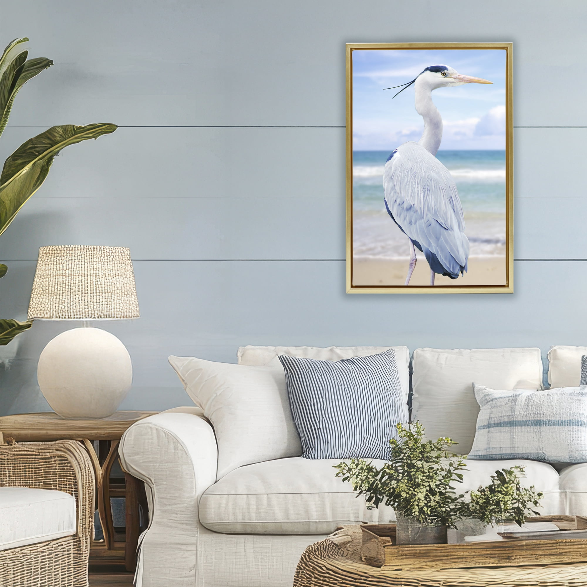 Stupell Industries Vacationing Heron by Seaside Gold Framed Floater Canvas Wall Art, design by Marcus Prime