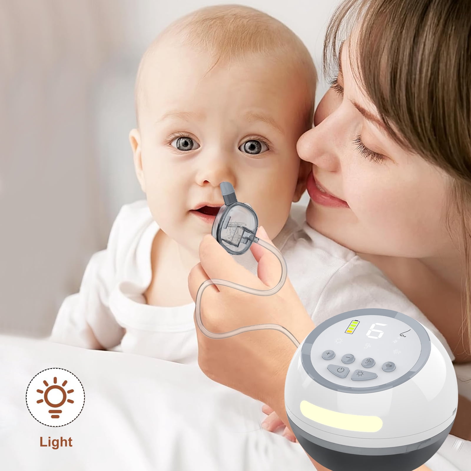 Baby Nasal Aspirator, Rechargeable Nose Sucker with 6 Level Suction and 4 Silicone Tips for Infants Kids, Gray
