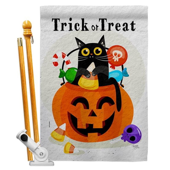 Breeze Decor HS120267-BO Silly Halloween Kitty Falltime 28 x 40 in. Double-Sided Decorative Horizontal Flags for Decoration Banner Garden Yard Gift