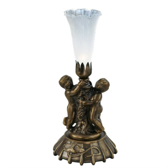 12"H Twin Cherub Pond Lily Mini Lamp
