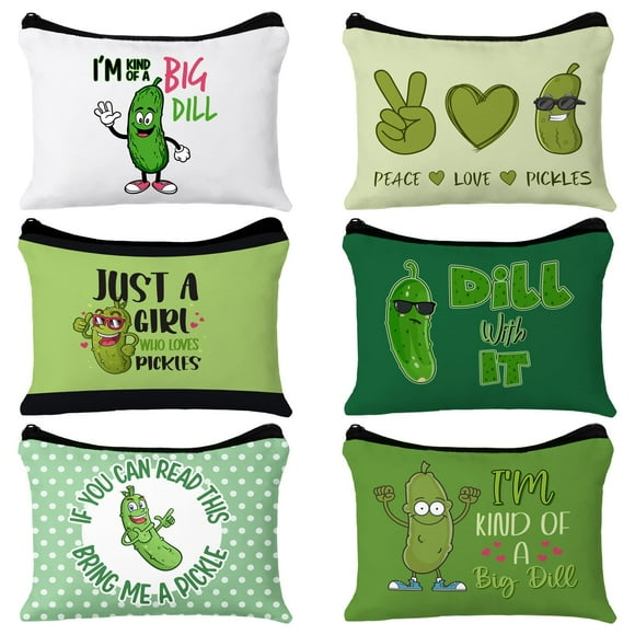 Bolsa de cosméticos Clysee, 6 unidades, divertida lona con forma de pepinillos, 25 x 19 cm