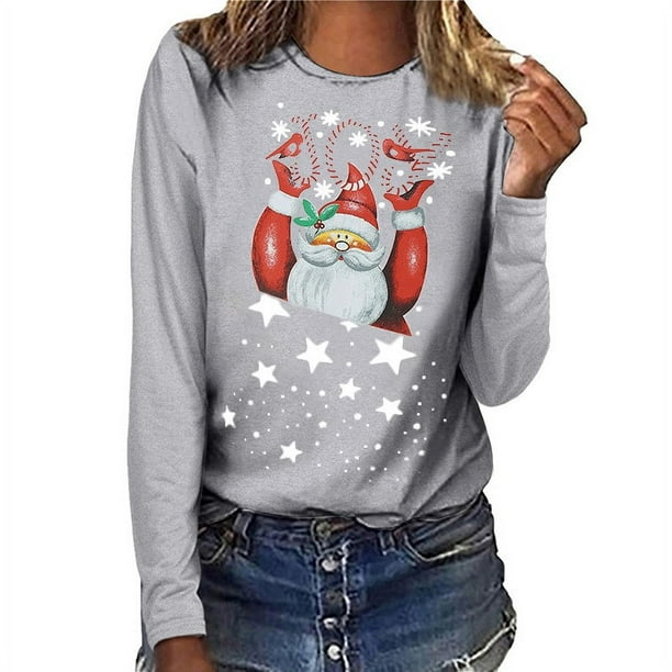 Pntutb Mujer Navidad top Casual Manga Larga O-cuello Sudadera Pullover Blusa Pntutb Pntutb-6801
