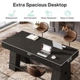 thumbnail image 6 of Tribesigns 63" Bar Table, Industrial Counter Height Pub Table, Bar Height Table with Metal Footrest, Rectangular High Top Dining Counter Tables with Wood Pedestal for Kitchen, Black, 6 of 9