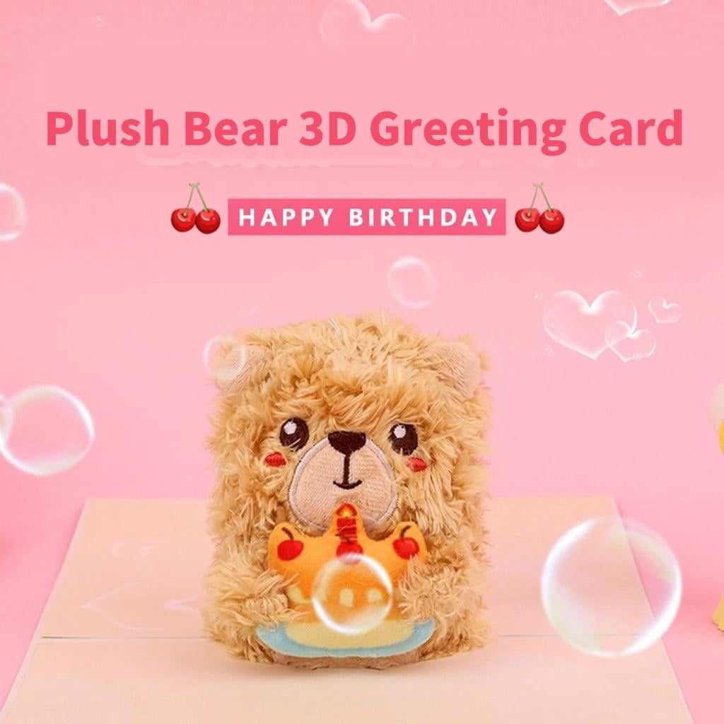 Yihuala Plush Bear 3D Birthday Card Plush 3D Bear Greeting Card for Birthdays Present for Any Age