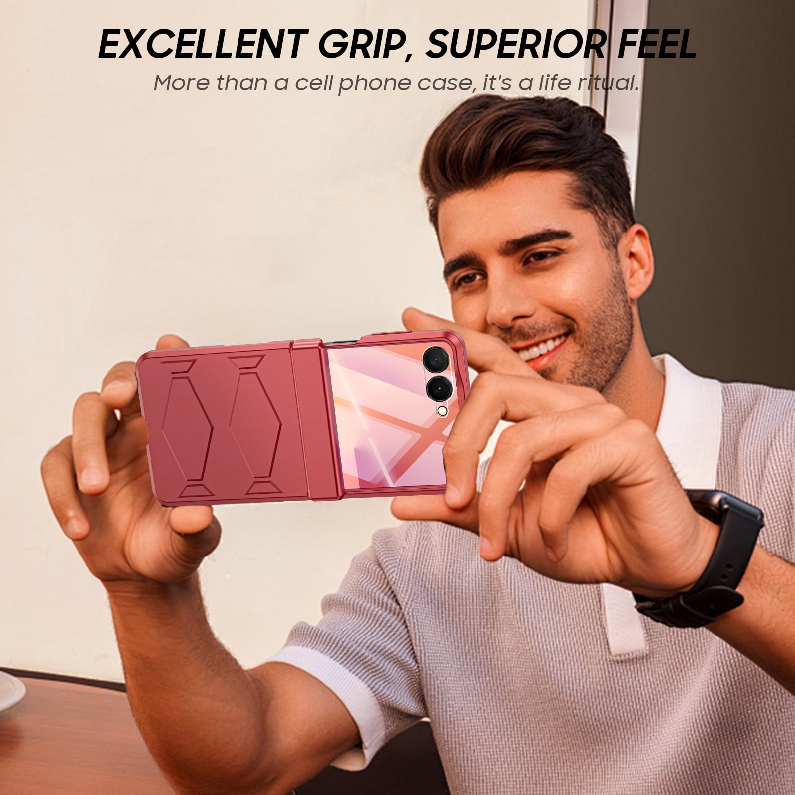 Vizvera for Samsung Galaxy Z Flip 7 Case with Hinge Cover,Built-in Screen Protector Shockproof All-Inclusive Smartphone Cover Wireless Charging-Rose Red