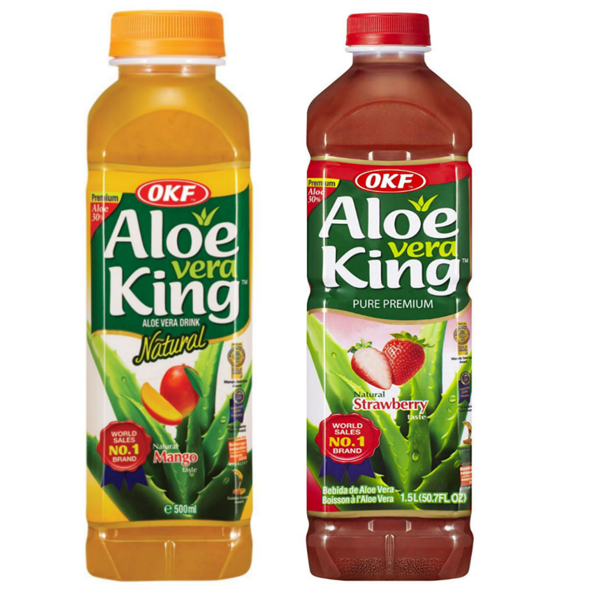 OKF Aloe Vera King Drink, Mango & Strawberry, 16.9 Fluid Ounce (Pack of