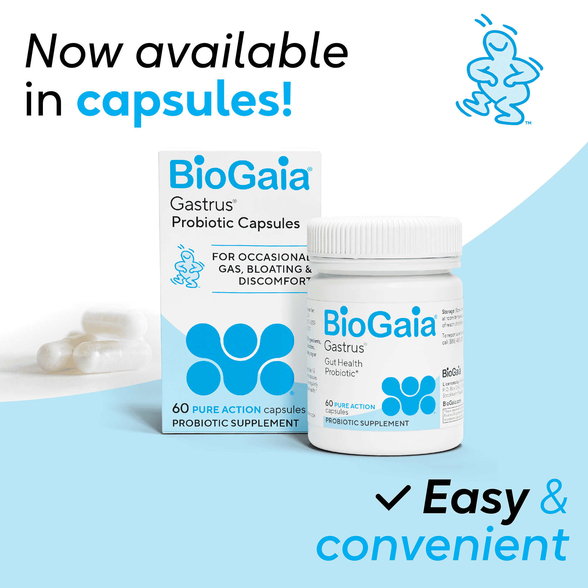 BioGaia Gastrus Gut Health | Probiotic Capsules | Eases Abdominal Discomfort, Gas & Bloating | Promotes Regularity & a Healthy Gut | Supports a Balanced Microbiome | Backed by 30 Years of Research