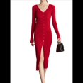 thumbnail image 1 of Vestido Tipo Suéter con Cuello en V, Abertura Frontal y Botones Acanalados para Mujer Vino Tinto S, 1 of 8