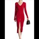 thumbnail image 1 of Vestido Tipo Suéter con Cuello en V, Abertura Frontal y Botones Acanalados para Mujer Vino Tinto M, 1 of 8
