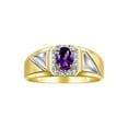 thumbnail image 1 of RYLOS Men's Rings 14K Yellow Gold Classic 7X5MM Oval Gemstone & Diamond Ring Amethyst February Birthstone Rings For Men Size 8, 1 of 7