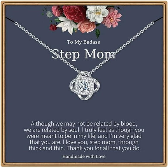 Necklace To My Badass Step Mom on Her Birthday, Christmas Gift for Step Mother from Step Daughter, Necklace for Bonus Mom from Bonus Daughter/Son with Message Card and Gift Box
