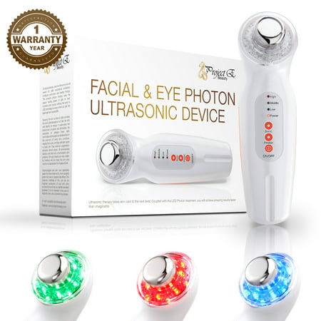 LED 3 Colors Photon Ultrasonic Ultrasound Skin Care Home Beauty Facial
