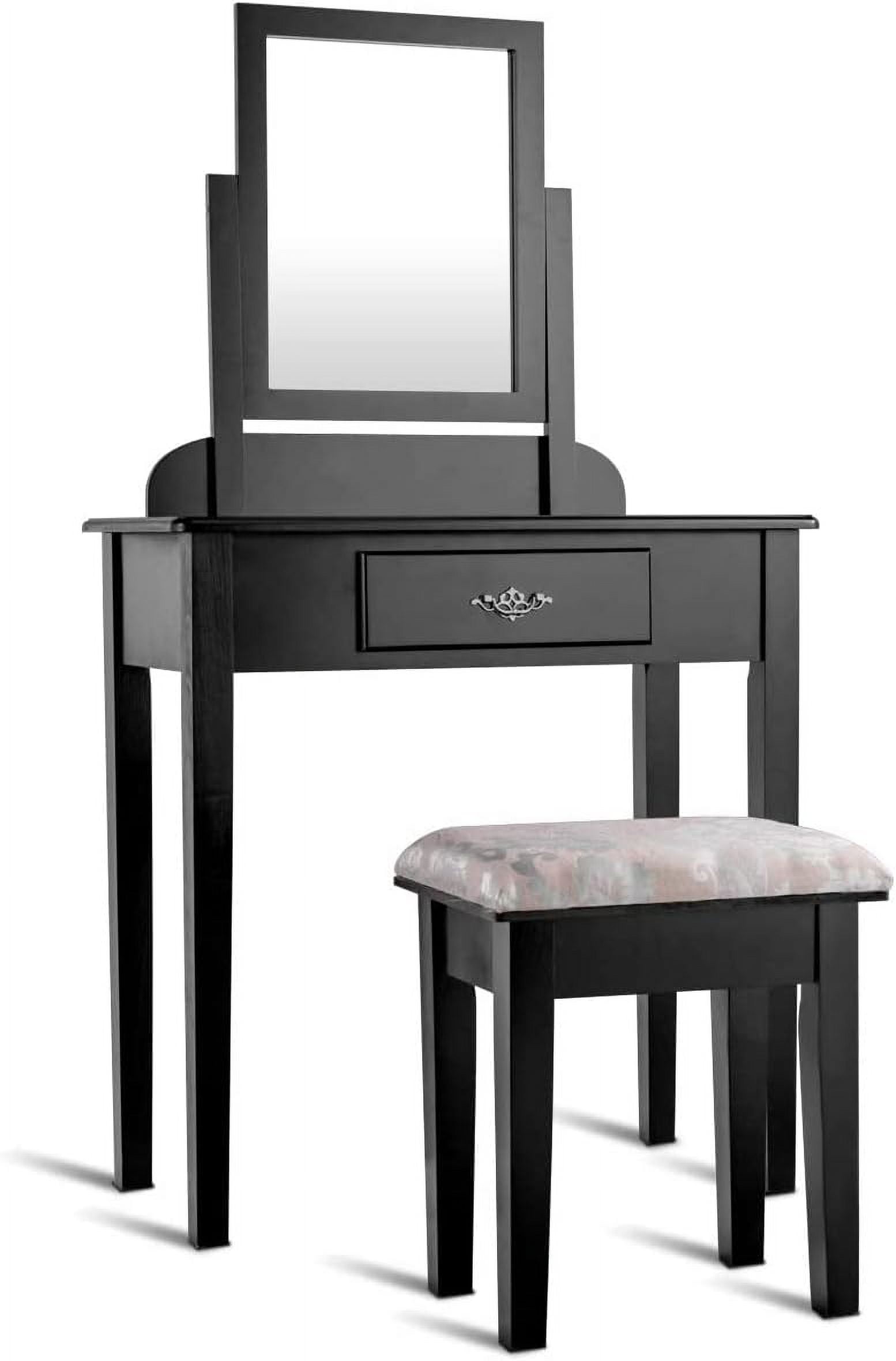 Gymax Vanity Dressing Desk Makeup Table Square Stool 1 Large Drawer Black