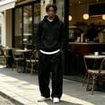 thumbnail image 2 of Sorvello Men's 2 Piece Fashion Tracksuit Loose Fit Hoodie Top Wide Leg Pants Streetwear Outfit For All Season Daily Casual Home Outdoor Wear Black L, 2 of 10