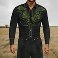 thumbnail image 2 of Mens Long Sleeve Shirt Solid Western Cowboy Vintage Shirt Loose Fit Big Size Casual Button Light Green XXXL, 2 of 6