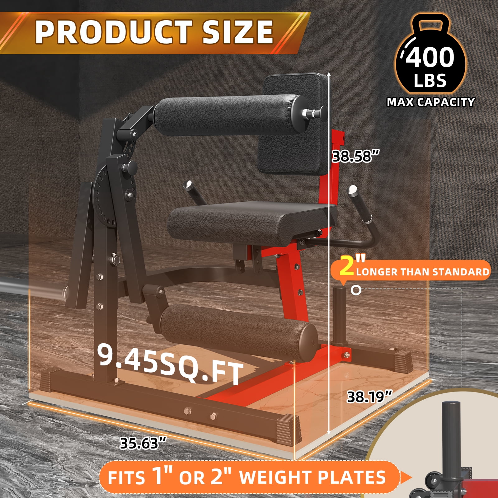 AECOJOY Adjustable Leg Extension & Curl Machine, 8+24 Positions, Plate-Loaded Thigh Workout Equipment for Home Gym, Fits 1''/2'' Weight Plates with Wheels