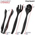 thumbnail image 2 of Utensilios de plástico desechables para servir: juego de 18 utensilios de plástico negro, 6 pinzas para servir de 6" cada una, 10 cucharas para servir, 10 tenedores para servir, utensilios para servir, 2 of 5