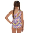 thumbnail image 2 of SEANATIVE Girls One-Piece Swimsuits with Mesh Cover-up Skirt One-Piece Bathing Suits Back Cutout Stylish Stretch Swimwear for Kids Teenagers, Size 7-8, Mermaid Scale Print Violet Yellow, 2 of 7