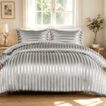 thumbnail image 3 of Whale Flotilla 2-Piece Luxury Stripe Satin Twin Size Comforter Set, Reversible Silky Soft Bedding Set with Pillowcase, Lightweight All-Season Comforter, Grey, 3 of 9