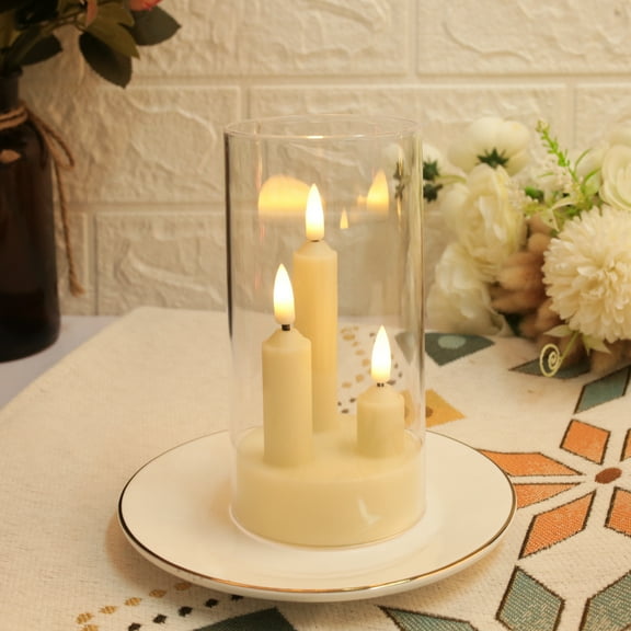 Clear Acrylic 3 Wick Flickering Flameless LED Candles Battery Operated Realistic Pillar Candles for Home Weddings Parties Decor