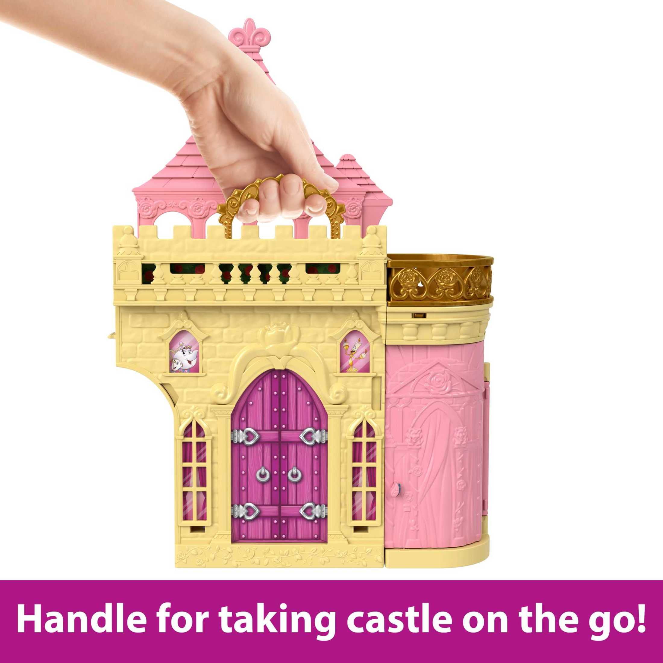 Disney Princess Storytime Stackers Playset, Belle's Castle Dollhouse with Small Doll & 9 Pieces