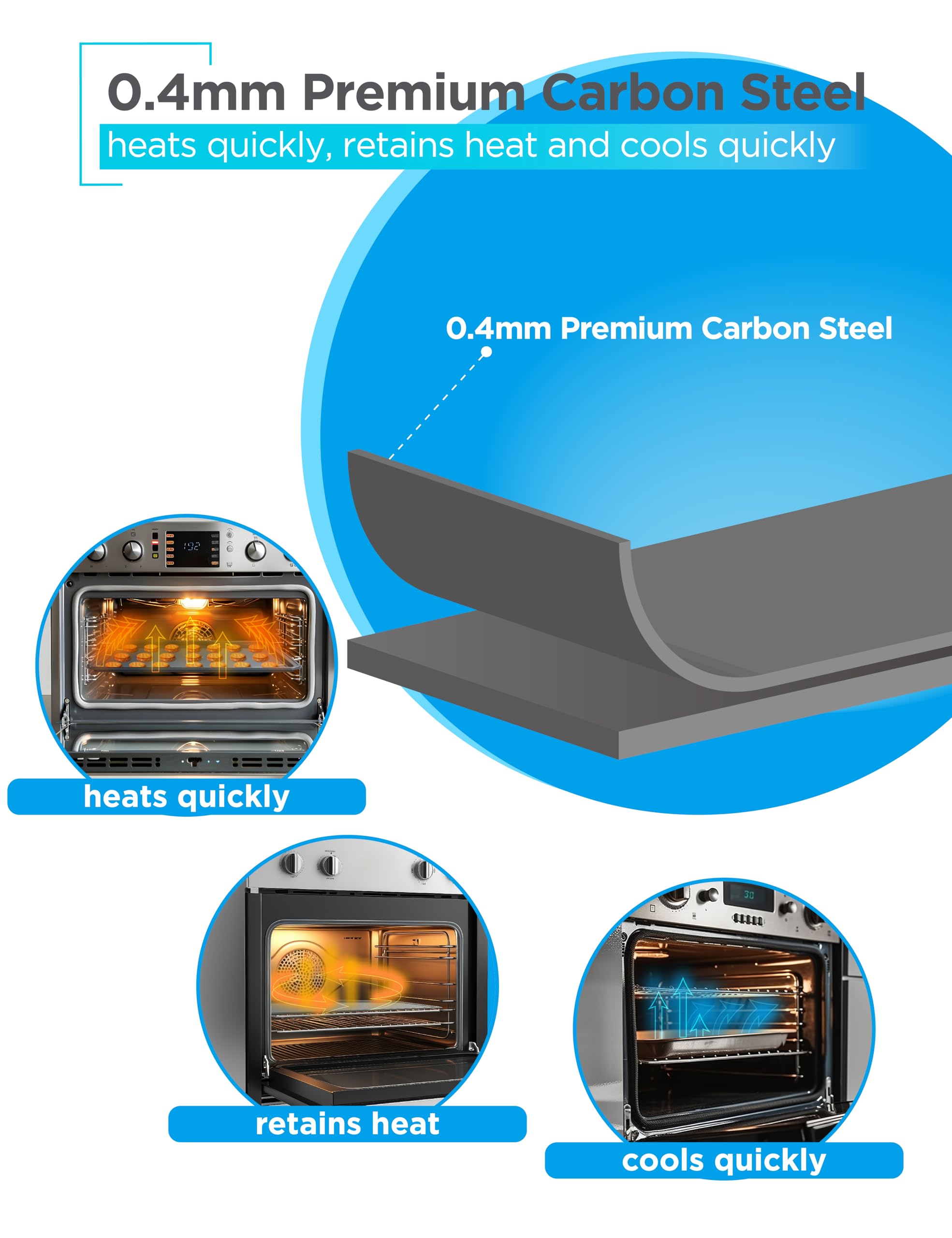 BLACK+DECKER 3-Piece Carbon Steel Baking Sheet Set, Includes 13”, 15”, 17” Cookie Sheets for Baking, 0.4mm Carbon Steel Baking Pans Set with Ceramic Non-Stick Coating, Black Finish