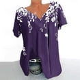 thumbnail image 2 of QQAMB Tunic Tops for Women V-Neck Floral Print Plated Summer Tops Dressy Casual Short Sleeve Blouses Purple 3XL, 2 of 4