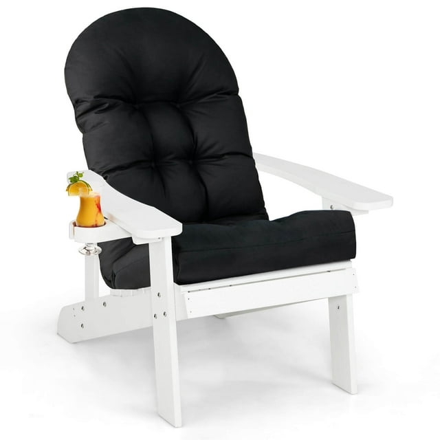 Costway Chaise Adirondack Hanches Chaise Adirondack avec Porte-Gobelet et Coussin Blanc