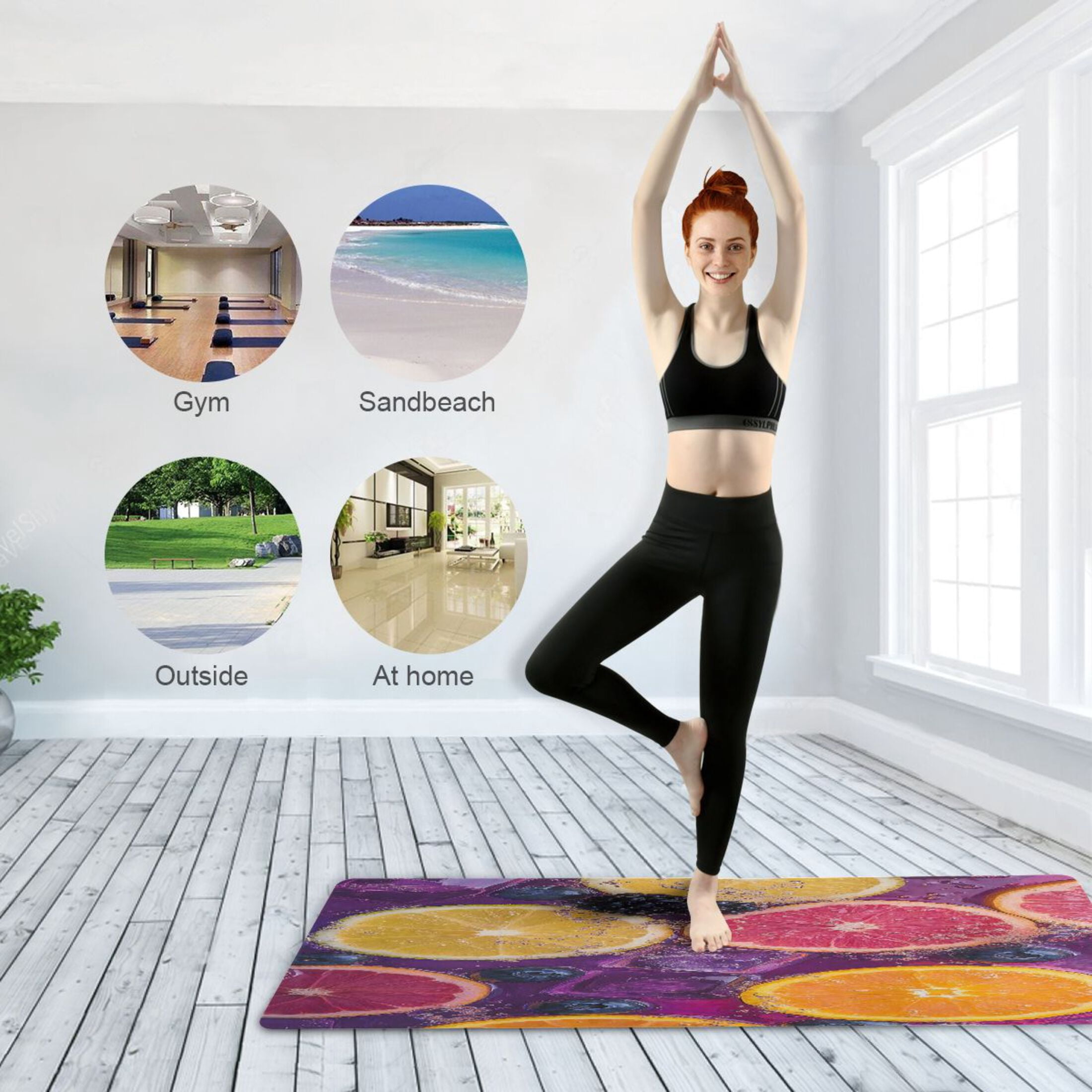 BZSMCE Yoga Mat Women Citrus Slices and Berries Submerged Fitness Mat