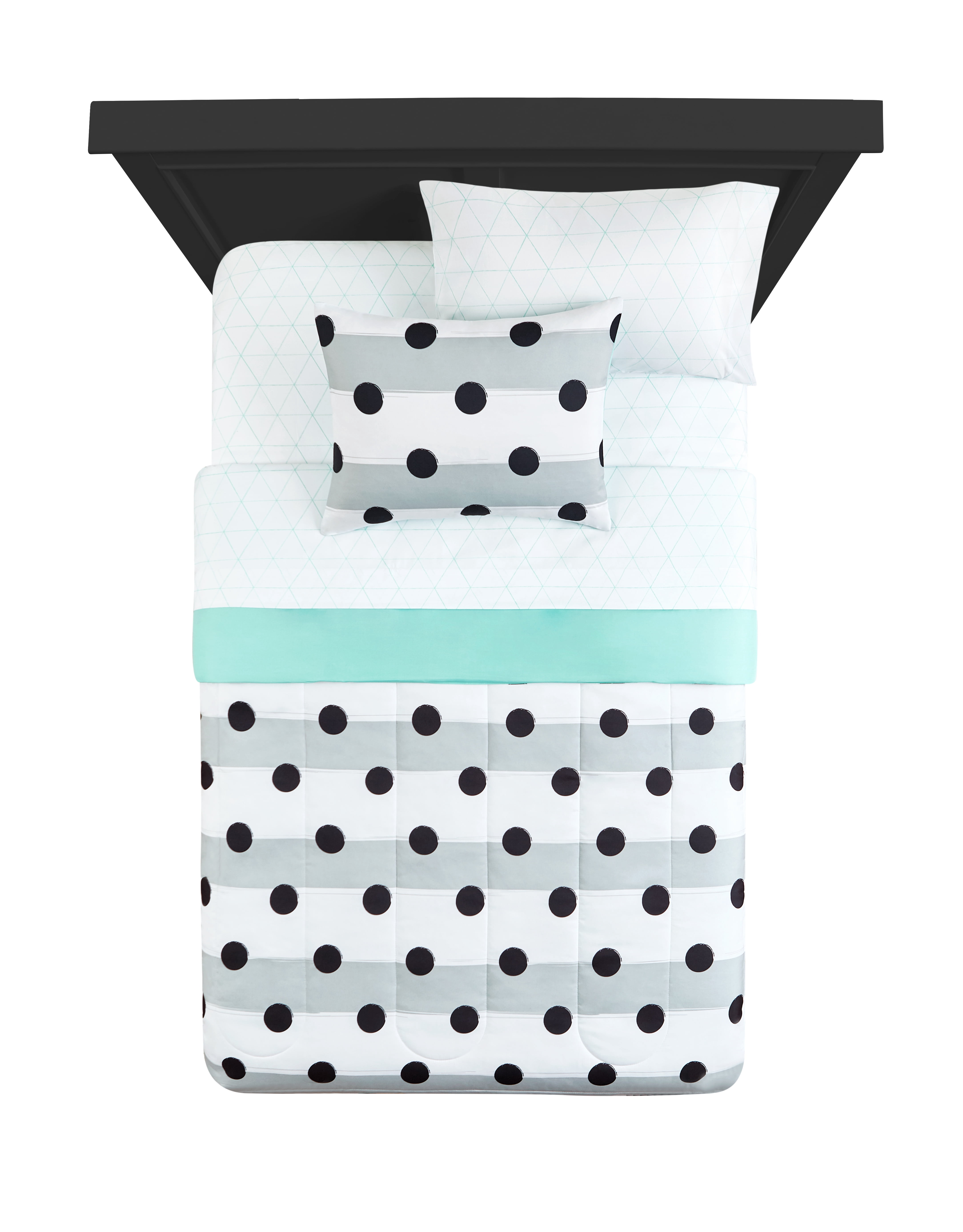 Your Zone 5-Piece Gray Stripe Dot Bed in a Bag, Twin