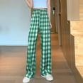 thumbnail image 6 of Plaid Pants for Womens Straight Leg High Waist Casual Wide Leg Loose Fit Cute Checkered Lounge Pants (Free Size, Green), 6 of 8