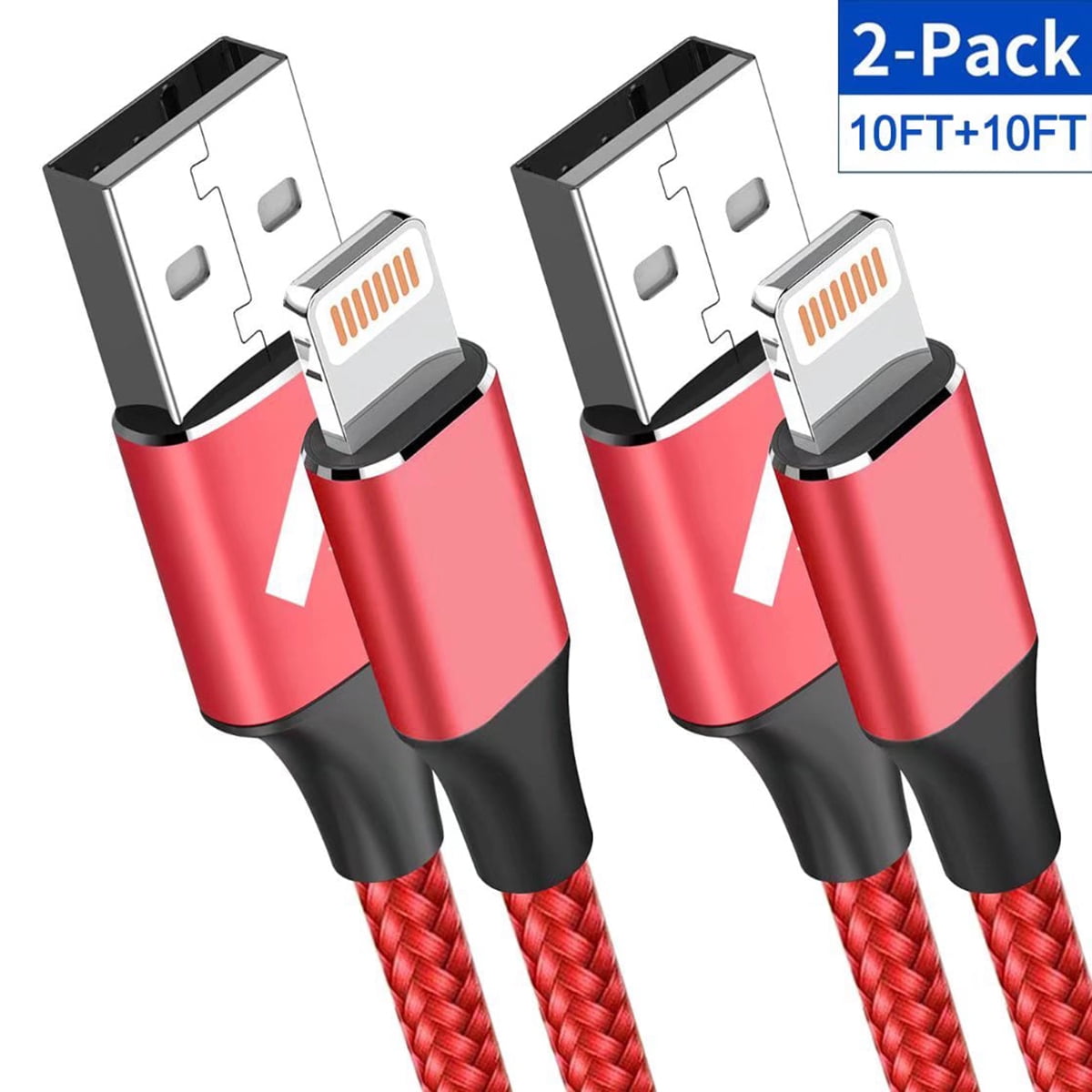 iPhone Charger Cord 10FT 2Pack, Aioneus iPhone Charger Fast Charging Long Nylon Braided iPhone Charger Cable for iPhone 13 12 11 Pro max Xr Xs 8 7plus 6s 6 5 SE 2020 iPod iPad, Red