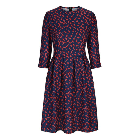 IROINNID Semi Formal Dress for Women Long Sleeve A-Line Dress A-line Party Retro Floral Three-quarter Sleeve Dress,Red