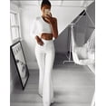 thumbnail image 6 of Women Pants Solid Color Bell-Bottom Elastic Band  Long Slim Top High Waist Pants, 6 of 6