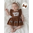 thumbnail image 3 of RUINIXCW Newborn Baby Girl Football Outfit Infant Cheerleading Outfit Game Day Embroidery Corduroy Romper Dress Flutter Sleeve Summer Dress Tutu Overalls Playsuit Headband, 3 of 9