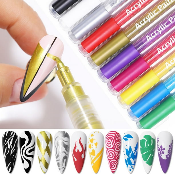 6pcs Nail Art Graffiti Pens Set, 6 Classic Color Metallic Silver