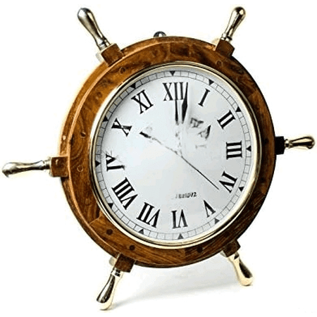 18 Elegant Handcrafted Nautical Ship Wheel Roman Dial Time's Wall Clock with Polished Solid Brass Handles | Ship's Steering Wheel Decor Clock | Maritime Gifts$$Home Decor, Kitchen, & Other