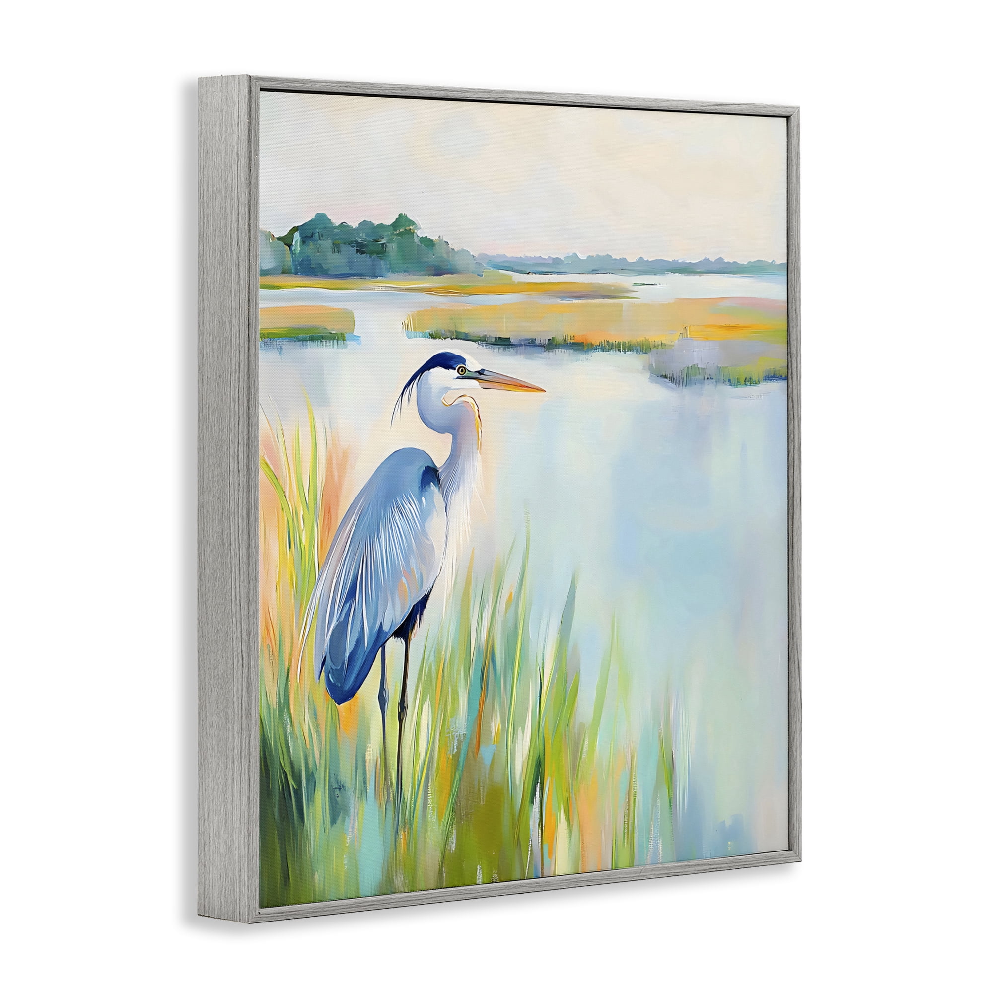 Stupell Industries Heron Perched in the Grass Gray Framed Giclee Art, design by Creative Studio