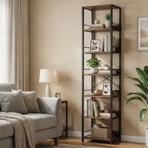 IRONCK 6-Tier Corner Bookcase, 74.8" Tall Narrow Bookshelf, Industrial Metal Frame Display Shelf, Rustic Brown