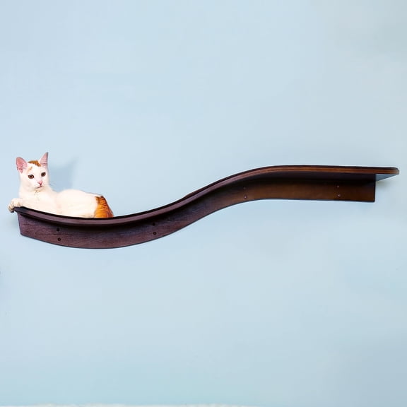 Open Box The Refined Feline Lotus Branch Cat Shelf, 60 Inch, Mahogany Brown, Replaceable Berber Carpet, Wall-Mounted with Heavy-Duty Anchors
