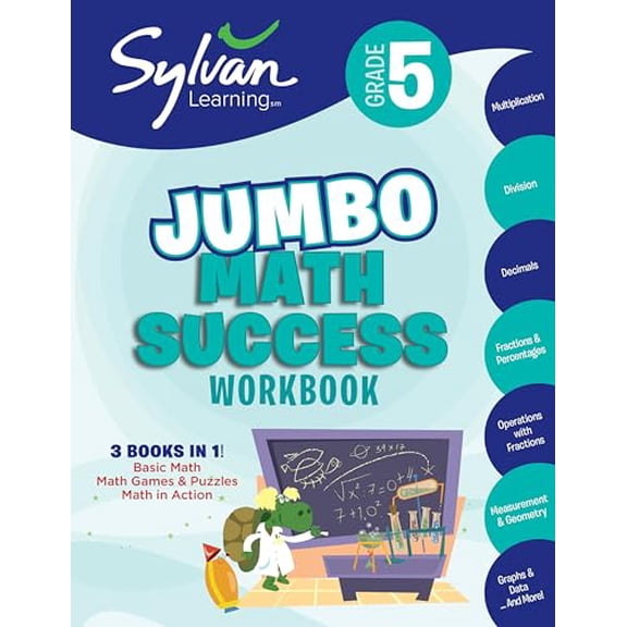 Pre-Owned 5th Grade Jumbo Math Success Workbook: 3 Books in 1--Basic Math, Math Games and Puzzles, Math in Action; Activities, Exercises, and Tips to Help Catch (Paperback) 0307479218 9780307479211