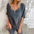 thumbnail image 2 of hxobax Womens Tops Cotton Linen Short Sleeve Tshirts Casual Solid V Neck Basic Tee Smocked Hem Tunic, 2 of 4