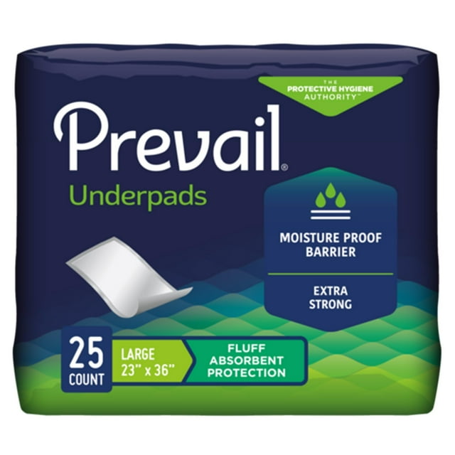 Underpad Prevail, absorbente de pelusas, tamaño grande, 58 x 91 cm, 25 unidades