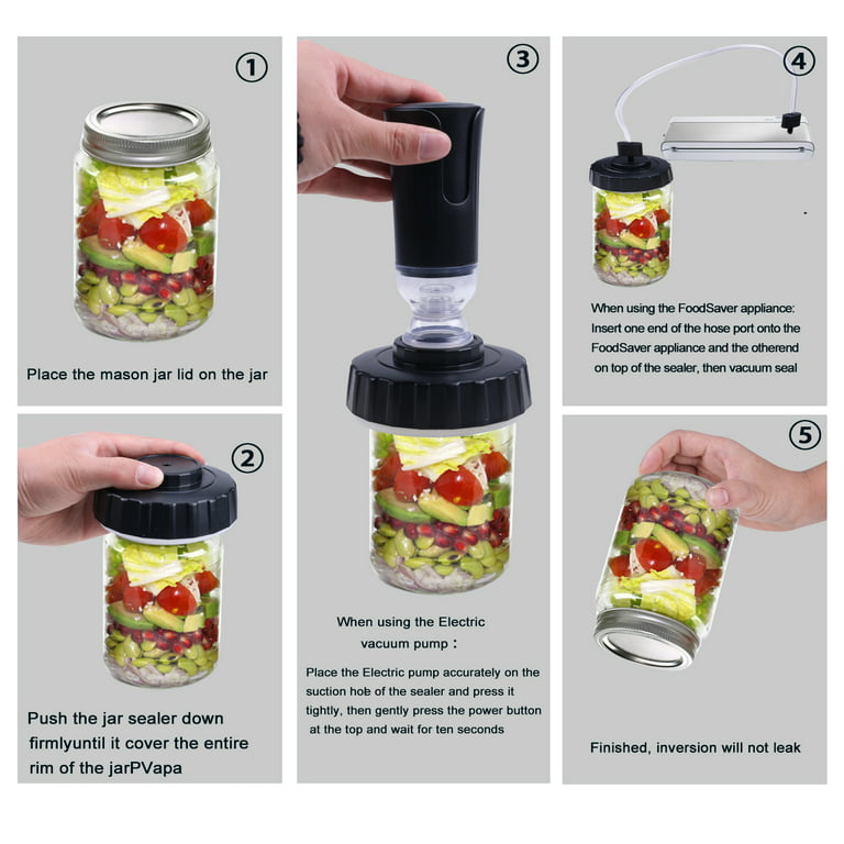 Mason Jar Vacuum Sealer, GVsmart Vacuum Sealer for Jars for Wide/Regular Mouth, Electric Mason Jar Vacuum Sealer Kit Compatible with Food Saver