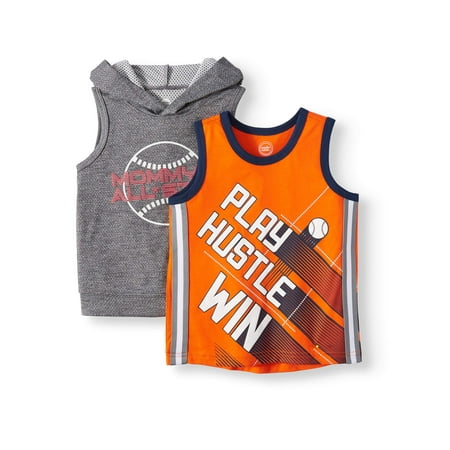 Boys Muscle Tee - Wonder Nation Graphic Sleeveless Hooded Tank & Graphic Sleveless Muscle Tank, 2-pack (Toddler Boys)