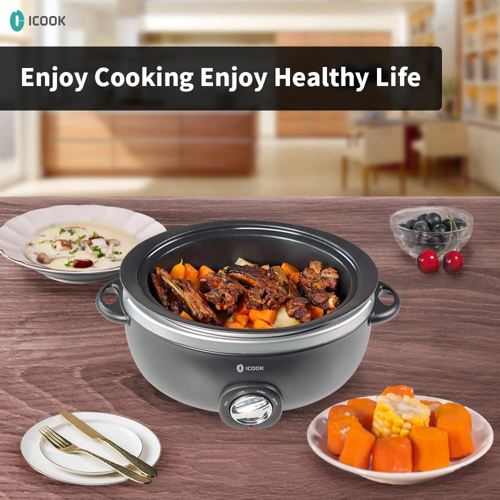 Slow Cooker, 6.5 Quart, Glass Lid, Adjustable Temp, Food Warmer (Black)