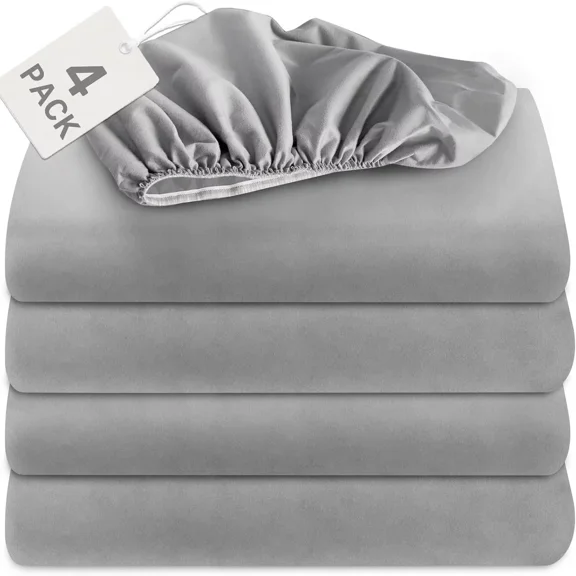Twin Fitted Sheet 4 Pack, Twin Bedding Fitted Sheets Only with Deep Pocket up to 14", Bottom Sheet, Shrinkage & Stain Resistant Fitted Bed Sheets, Wrinkle Free & Easy Care, Grey